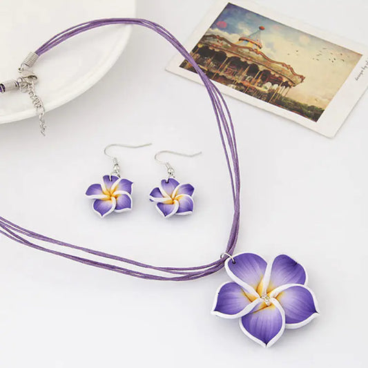 Floral Wax Rope Necklace and Earrings Set – Elegant Bloemendesign in Meerdere Kleuren