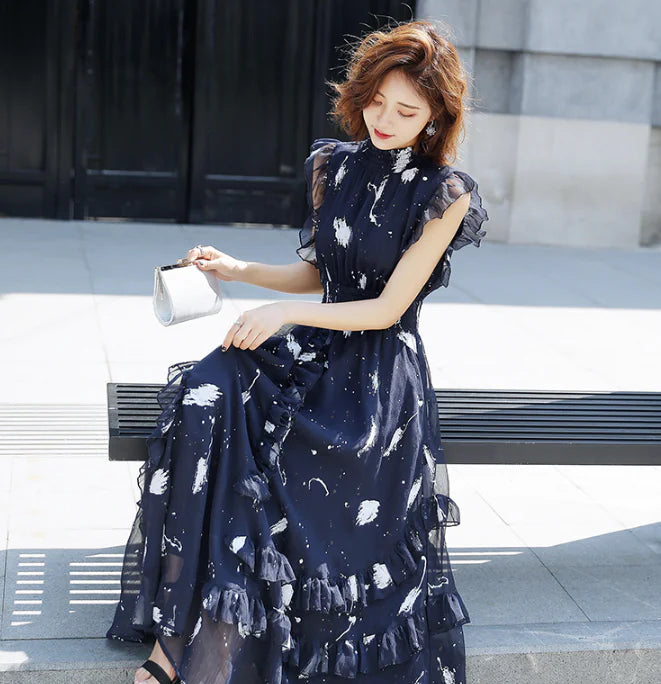 Feather Lace Long Dress