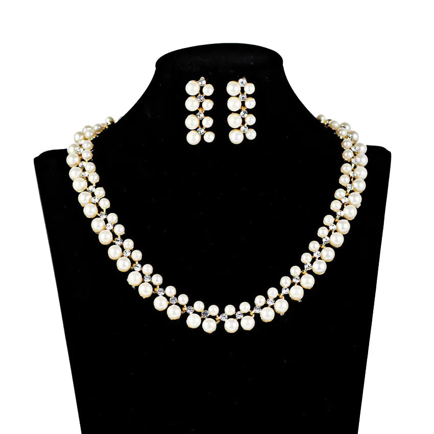 Korean Style Pearl and Rhinestone Bridal Necklace Set