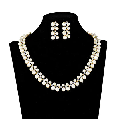 Korean Style Pearl and Rhinestone Bridal Necklace Set