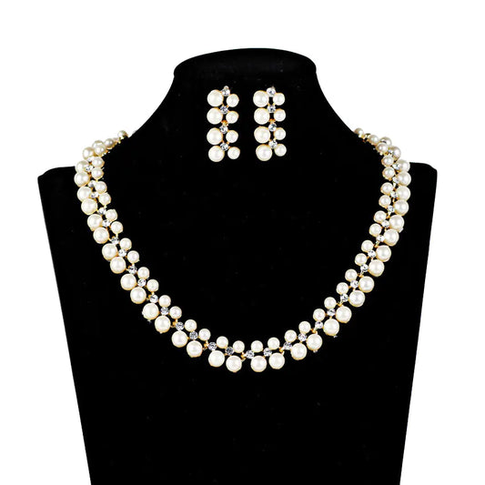 Korean Style Pearl and Rhinestone Bridal Necklace Set