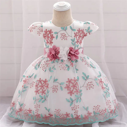 Embroidered Cotton Princess Dress with Bowknot 1 to 3 years.