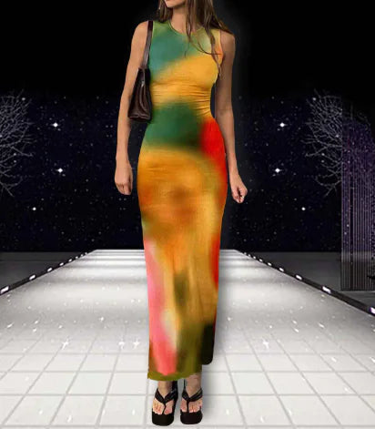 Batik Midi Dress with Digital Print and Sleeveless Design