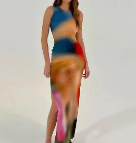 Batik Midi Dress with Digital Print and Sleeveless Design