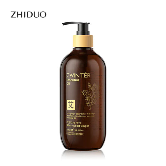 Ginger Essential Oil 500ml for Body Care and Moisture hiduo Wormwood Ginger Essential Oil and Hanse Wormwood Ginger Plant Extract Massage Essential Oil