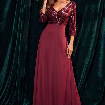 Chiffon Patchwork Sequin Casual Party Dress Available in sizes S, M, L, and XL