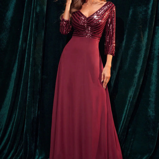 Chiffon Patchwork Sequin Casual Party Dress Available in sizes S, M, L, and XL