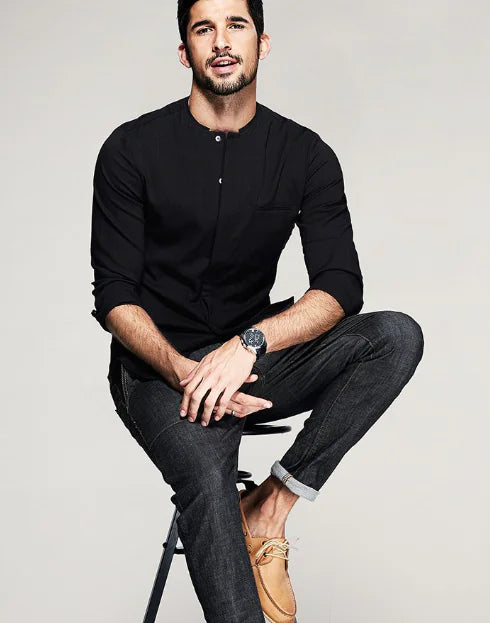 Men's Casual Long Sleeve Slim Fit Cotton Linen Shirt