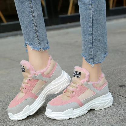 Winter Fleece Sneakers for Women - Thick Sole Fashion