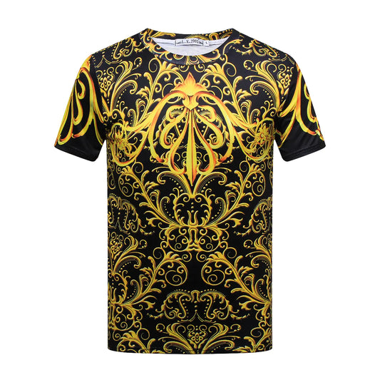 Men's 3D Printed Gold Geometric Pattern T-Shirt