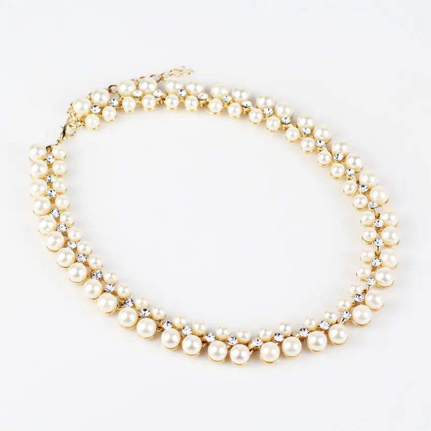 Korean Style Pearl and Rhinestone Bridal Necklace Set