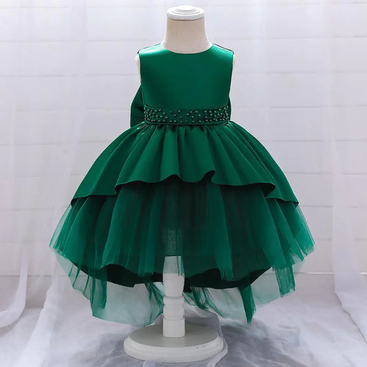 2024 New Girls' Dress with Bow and Tulle Princess Skirt