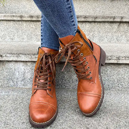 Square Heel Lace-Up Martin Boots