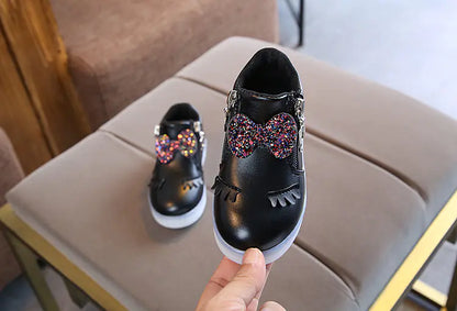 Girls' LED Light-Up Sneakers with Rhinestones and Bow children aged 1 to 6 years,