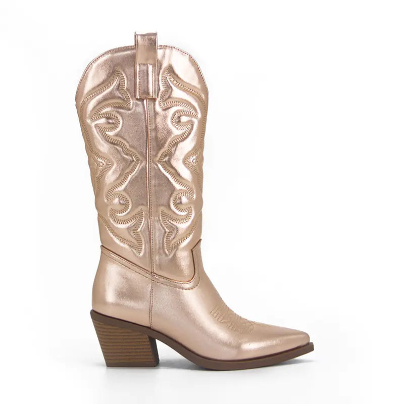Vintage-Cowboystiefel für Damen – Blockabsatz und breite Taille