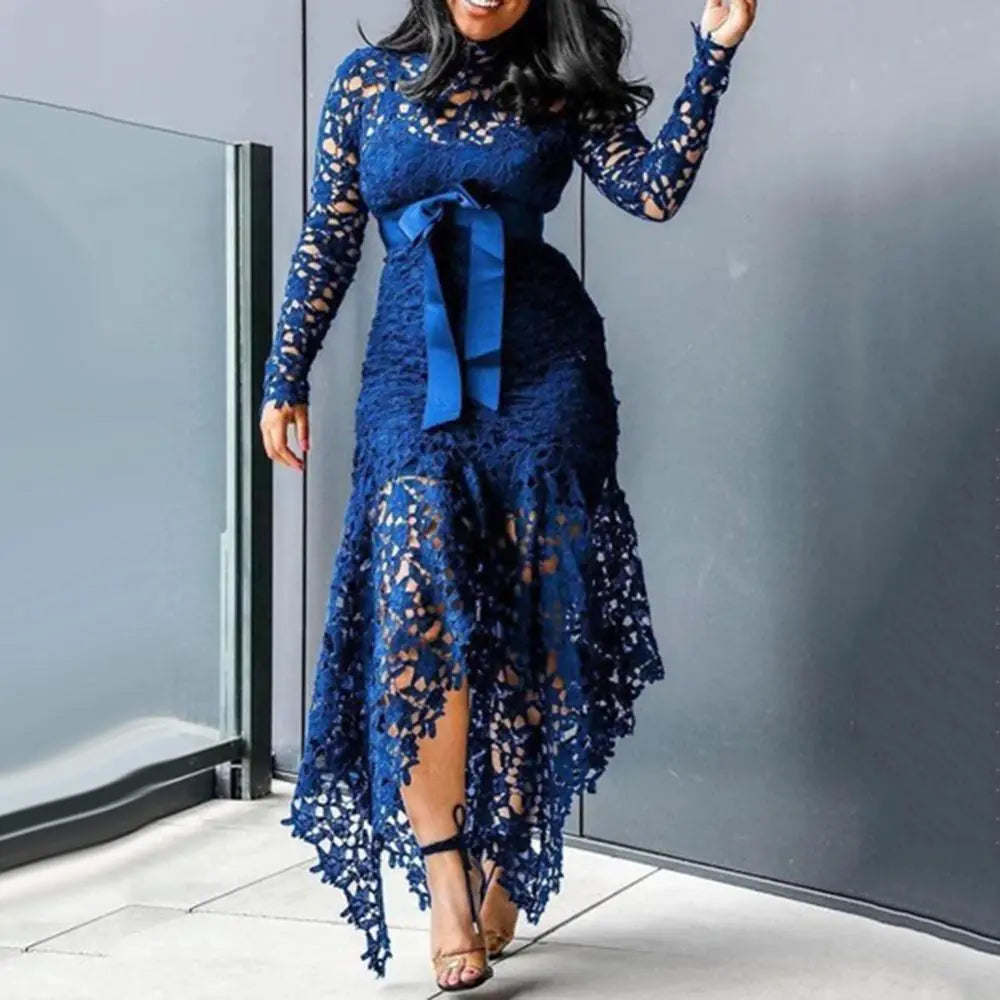 Sexy Long Sleeve Bodycon Dress with Bow and Lace Details