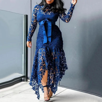 Sexy Long Sleeve Bodycon Dress with Bow and Lace Details