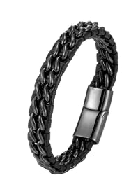 Men's Leather and Steel Bracelet - Genuine (One Piece)