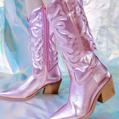 Vintage High Cowboy Boots for Women – Chunky Heel & Big Waist Design