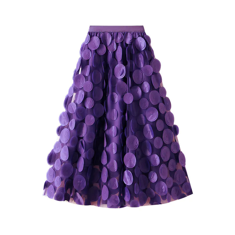 3D Polka Dot Black Mesh Skirt