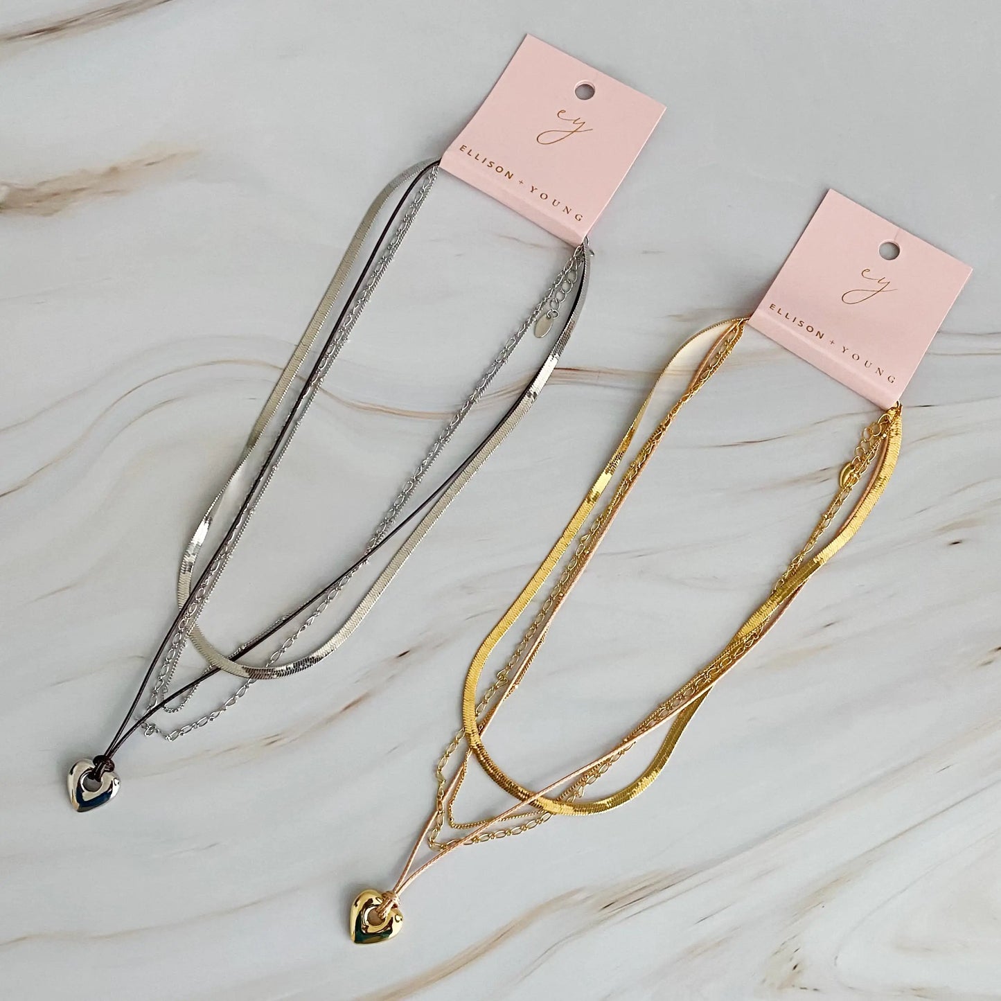 Perfectly Layered Heart & Chain Necklace – 4-Lagen Boho Chic