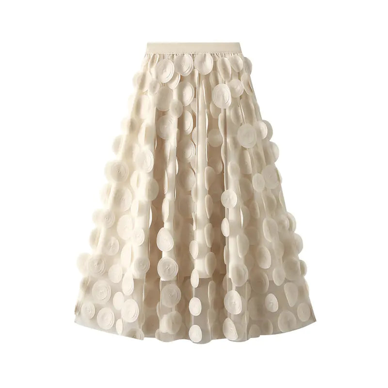 3D Polka Dot Black Mesh Skirt