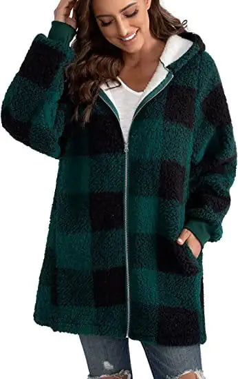 Plaid Long Sleeve Plush Women's Coat - European & American