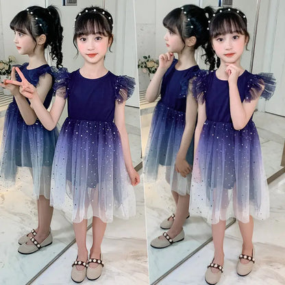 Summer Gradient Starry Princess Dress for Girls