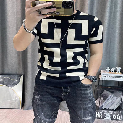 Men's Knitted Short Sleeve T-Shirt - Slim Fit Sweater