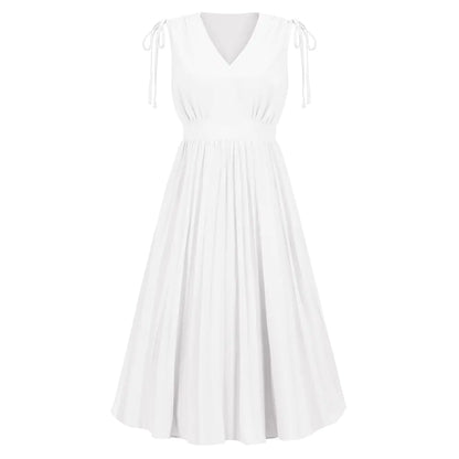 New Women's Sleeveless Pleated V-Neck Dress  sizes ranging from S to XXL