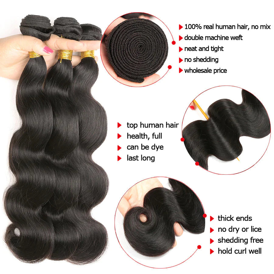 Body Wave Human Hair Bundles Made from 100% natural human hair,