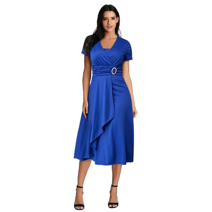 Summer Asymmetrical V-Neck High-Waist Dress