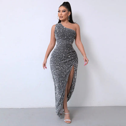 Summer 2024 Sequin Sleeveless Pencil Dress with Slit Available in sizes S to XXL