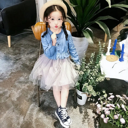 Girls' Denim Dress with Tulle Princess Skirt sizes ranging from 100cm to 140cm
