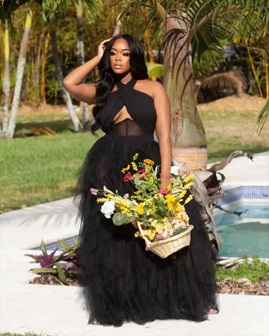 Evening Net Yarn Dress with Court Corset Design sizes ranging from S to XXXL