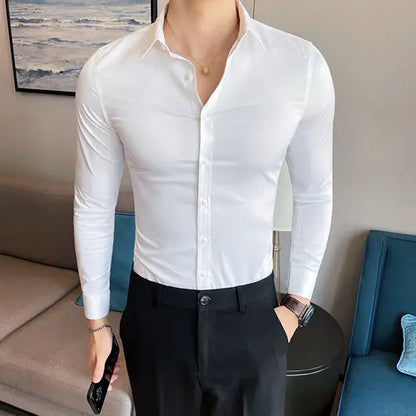 10-Color Slim Fit Long Sleeve Dress Shirt for Men