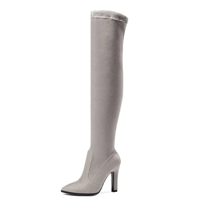 Women’s Suede High Boots – Pointed Toe & Chunky Heel