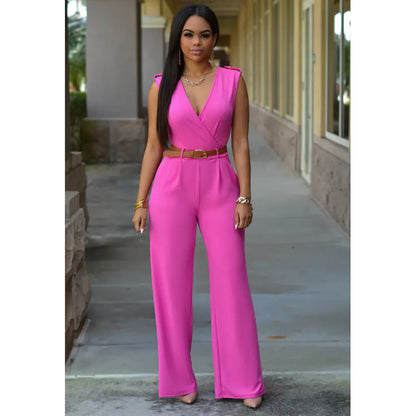 High-Waisted V-Neck Wide-Leg Pants with Belt Set