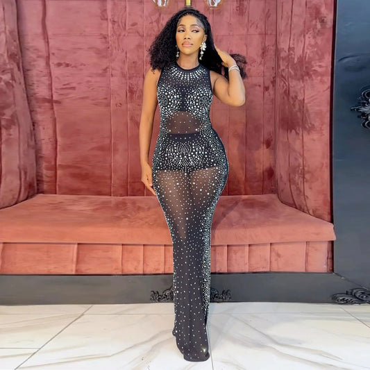 Slim-Fit Rhinestone Sleeveless Sheath Dress  sizes ranging from S to 3XL,