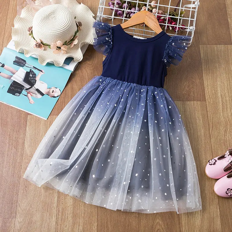 Summer Gradient Starry Princess Dress for Girls