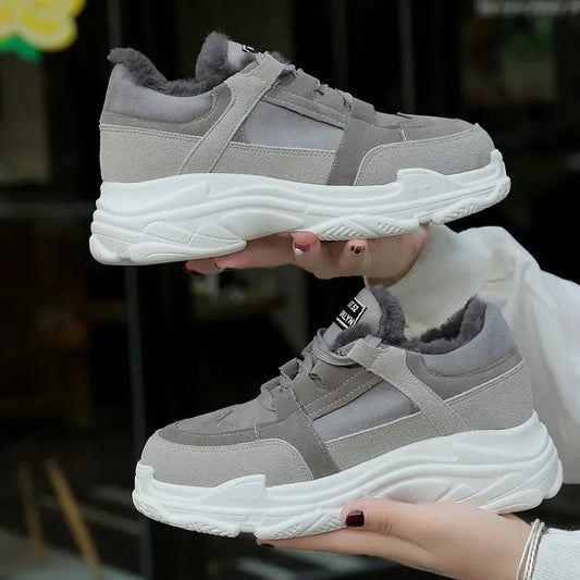 Winter Fleece Sneakers for Women - Thick Sole Fashion