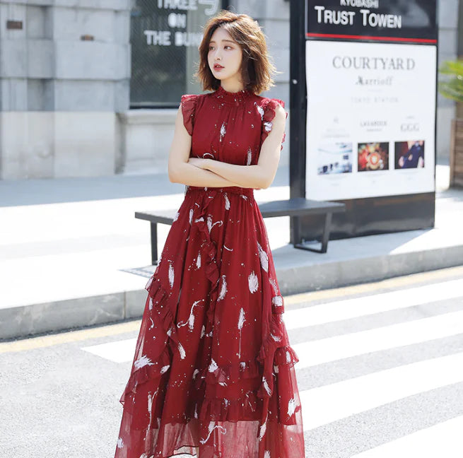 Feather Lace Long Dress