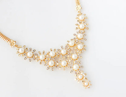 Luxury Floral Pearl and Rhinestone Bridal Necklace Set