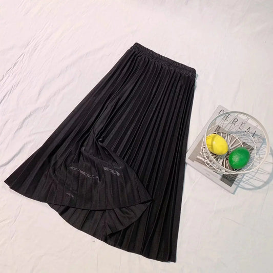 High Waist Midi Pleated A-Line Skirt