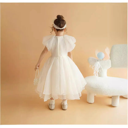 Girls' Puff Sleeve Mesh Princess Dress sizes: 90cm, 100cm, 110cm, 120cm
