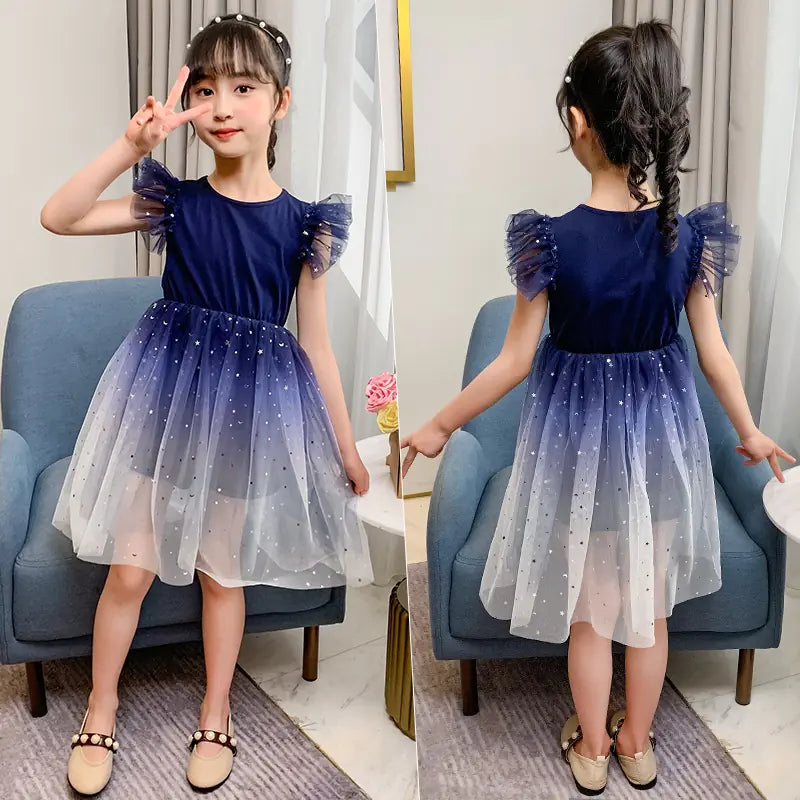 Summer Gradient Starry Princess Dress for Girls