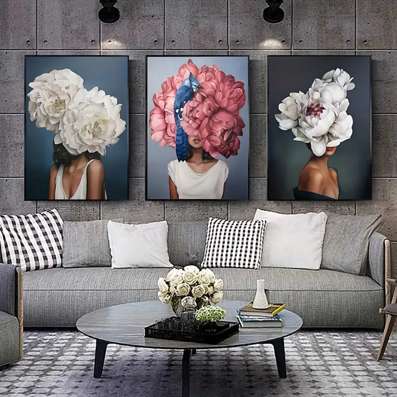 3pcs Frameless Abstract Floral Canvas Wall Art Set  20x25cm or 30x40cm