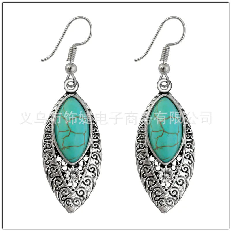 Bohemian Vintage Turquoise Leaf Earrings Accessory  13cm x 9cm x 5cm,