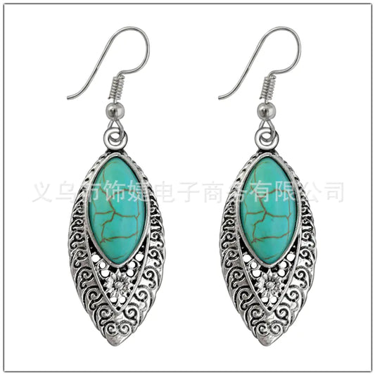 Bohemian Vintage Turquoise Leaf Earrings Accessory  13cm x 9cm x 5cm,