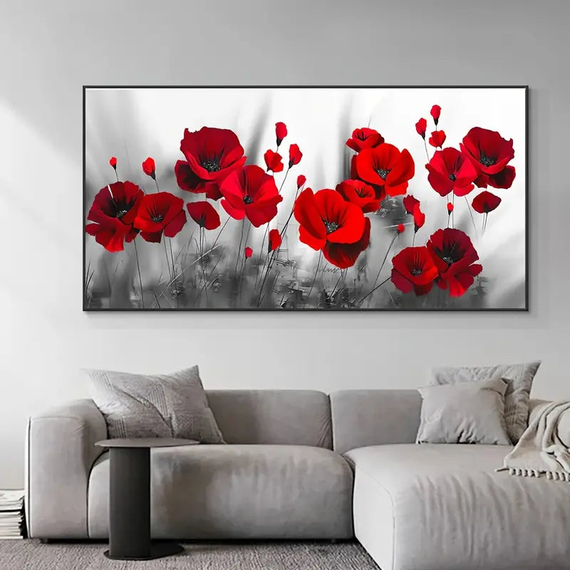 Abstract Red Bloom Flower Canvas Wall Art (No Frame)